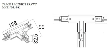 Łącznik T prawy czarny DOBAC TRACK (MHT1-T/R-BK) - MAXlight