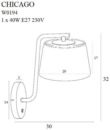 MAXlight Kinkiet Chicago (W0194) - elegancka lampa z czarnym abażurem