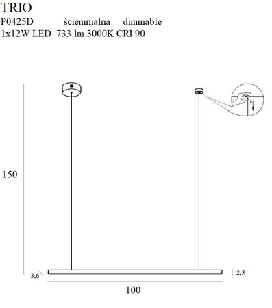 Lampa wisząca MAXlight TRIO 1 ściemnialna (P0425D) – elegancka i funkcjonalna ozdoba wnętrz.