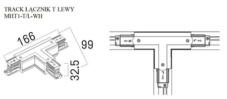 Łącznik "T" lewy do systemu DOBAC TRACK w białej wersji (MHT1-T/L-WH) - MAXlight