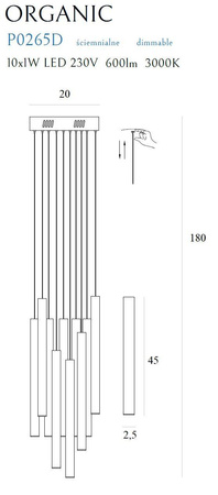 Lampa wisząca ORGANIC 20 cm ściemnialna MAXlight (P0265D) - Nowoczesny design i funkcjonalność w Twoim wnętrzu!